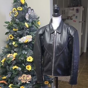 Women's Black Leather Bomber Jacket